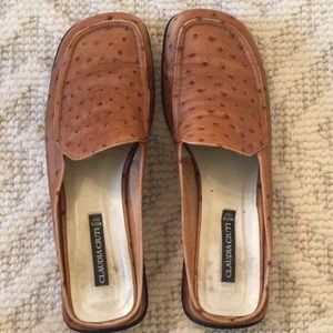 Claudia Ciuti ostrich print leather mules